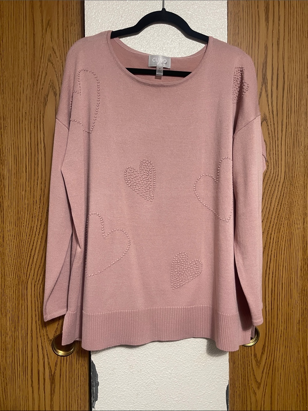 Cupio Dusty Pink Heart Crewneck Sweater